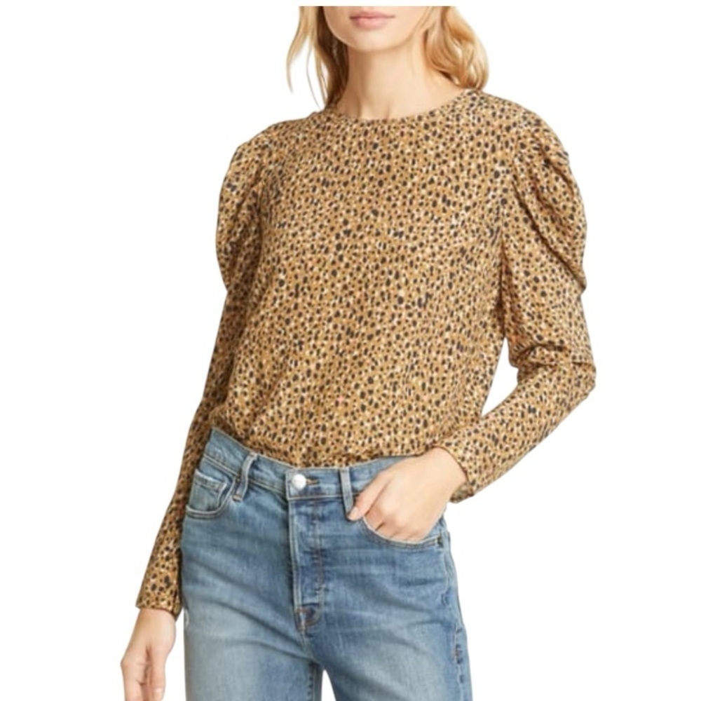 Dolan Animal Print Long Puff Sleeve Crew Neck Casual Pullover Top Women’s Small